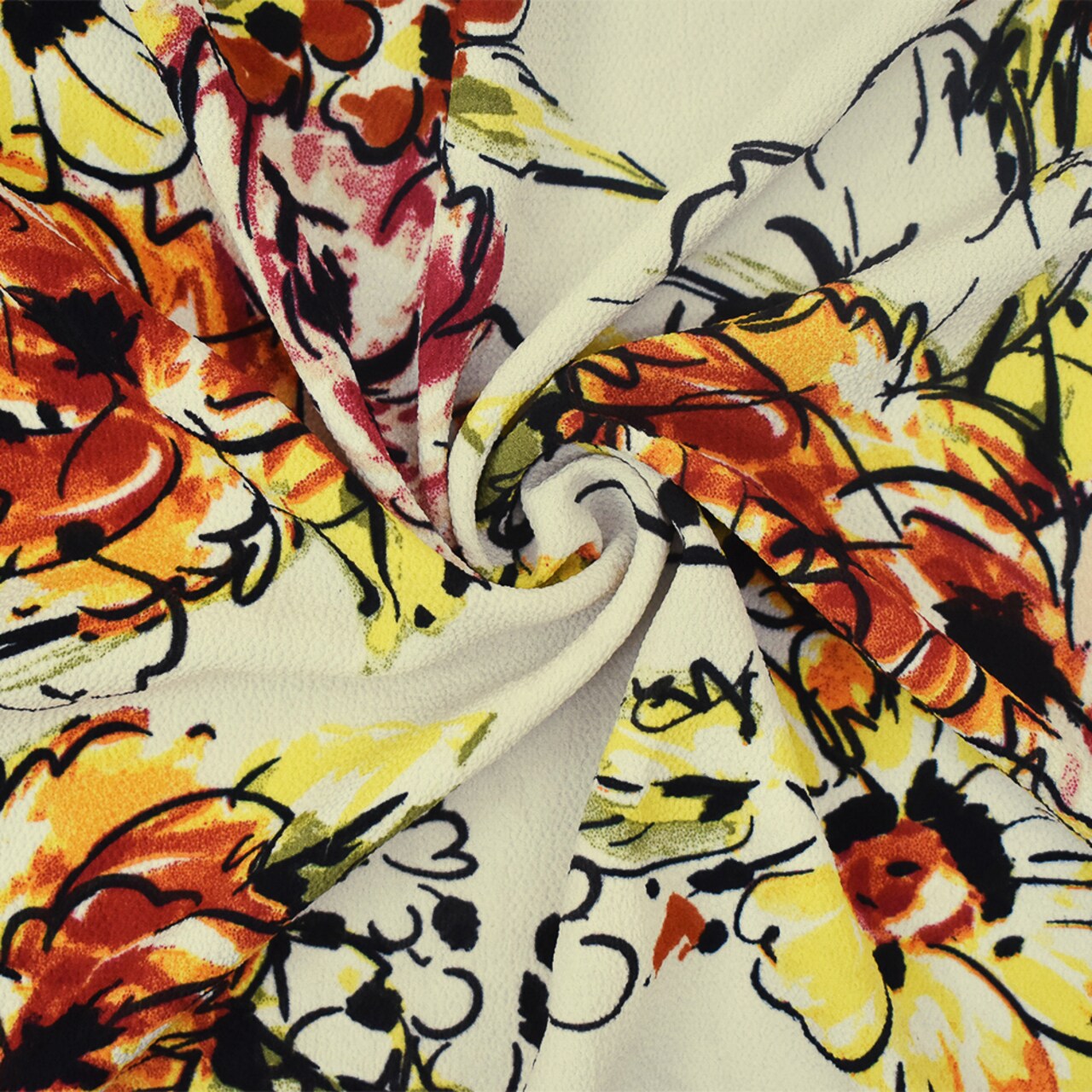 Beige-Multi Floral Printed Stretch Poly Spandex Ghost Crepe Woven Fabric By the Yard